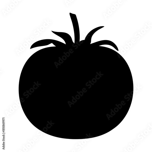 Minimalist black silhouette of a ripe tomato on a white background