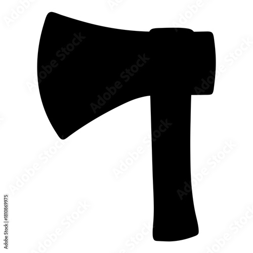 Black silhouette of an axe, lumberjack tool for cutting wood with handle