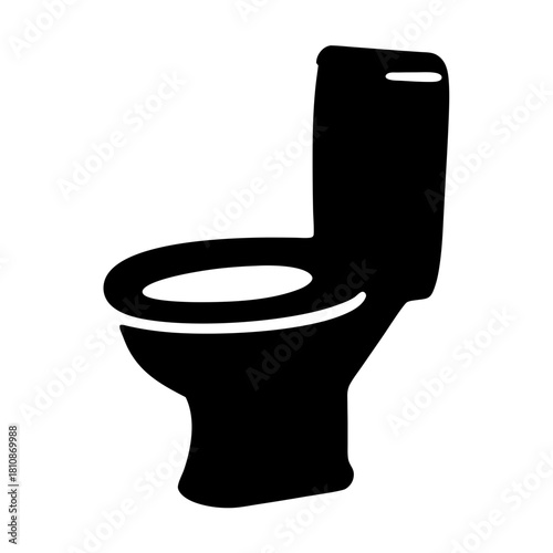 Stylized black toilet silhouette on white background emphasizing sanitation and hygiene