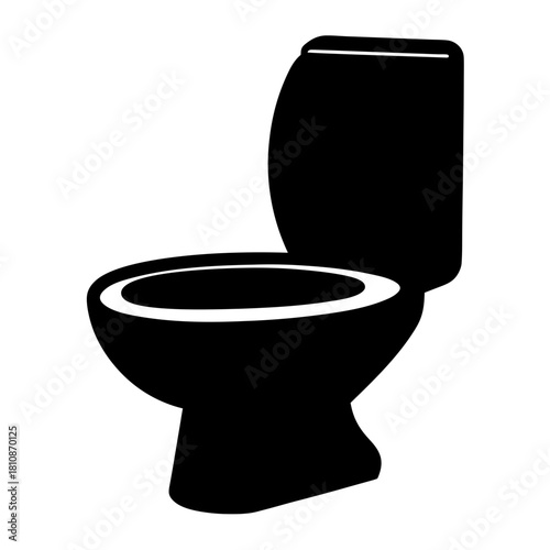 Black and white silhouette illustration of a toilet with the lid open