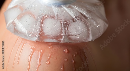 Ice pack applied to skin, treating injury with cold compress.