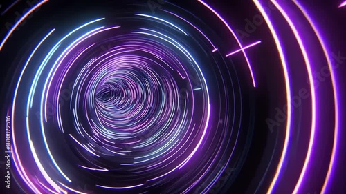 Cyberpunk Tunnel: Rotating Neon Ultraviolet Light Lines