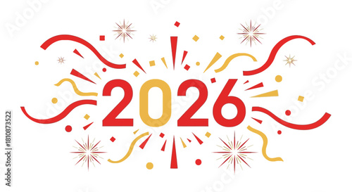 Celebrate 2026 New Year with vibrant red and gold confetti, perfect for holiday greetings and festive events invitations with a modern, stylish design