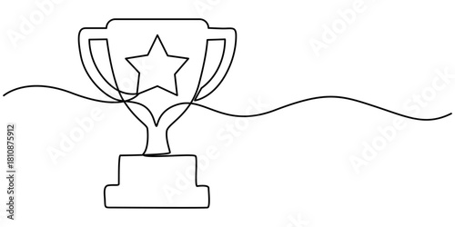 Continuous One Line Drawing of a Trophy, or Winner's Cup, Minimalist trophy cup continuous one line outline illustration. 