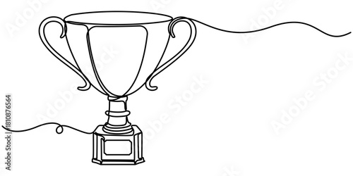 Continuous One Line Drawing of a Trophy, or Winner's Cup, Minimalist trophy cup continuous one line outline illustration. 