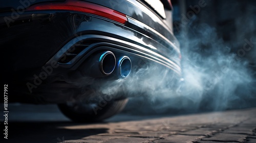 Car Exhaust Emission with Smoke From Tailpipe of Modern Vehicle