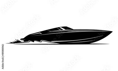 Dynamic vector illustration of a modern powerboat speeding across the water, creating a powerful splash, symbolizing swiftness and aquatic adventure
