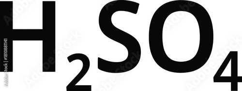 Chemical formula H2SO4 representing Sulfuric Acid written in bold black typography isolated on white background for chemistry education, laboratory science, and industrial acid concepts.