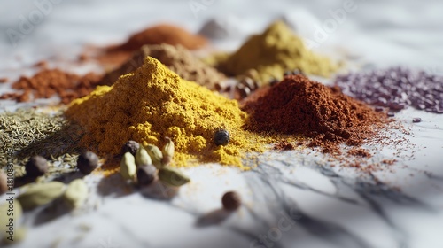 A Close-Up Image of Various Spices Including Turmeric