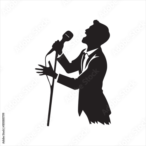 transparent background silhouette singer holding microphone for design projects