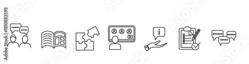 Meeting banner icon vector illustration wiith icon of discussion, topics, solutions,  video conference, inform plan  and communication