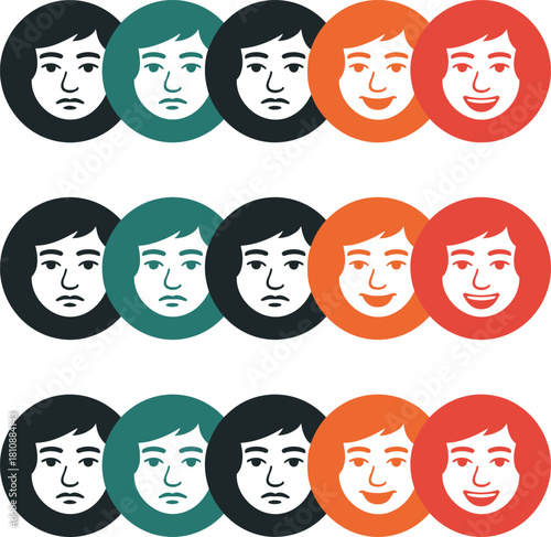 Mood swings illustrated by changing faces in different colorful circles