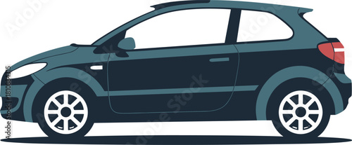 Illustration of a modern compact car in dark teal color scheme