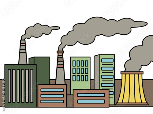 Industrial factory with smoking chimneys polluting the environment. Climate change and global warming concept for ecological project.