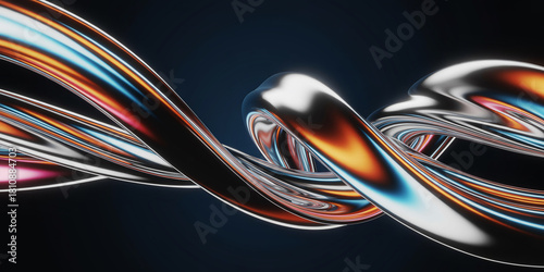 3d iridescent liquid glass ribbon wave line with neon rainbow light texture on abstract black background.colours, curve, glow, rainbow, render, ribbon, tech, three-dimensional, fluid, music, 