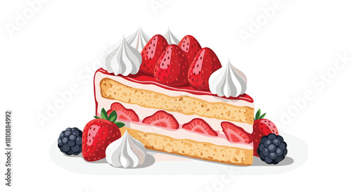 A delectable slice of strawberry shortcake with whipped cream and fresh berries, perfect for a sweet treat or celebration.