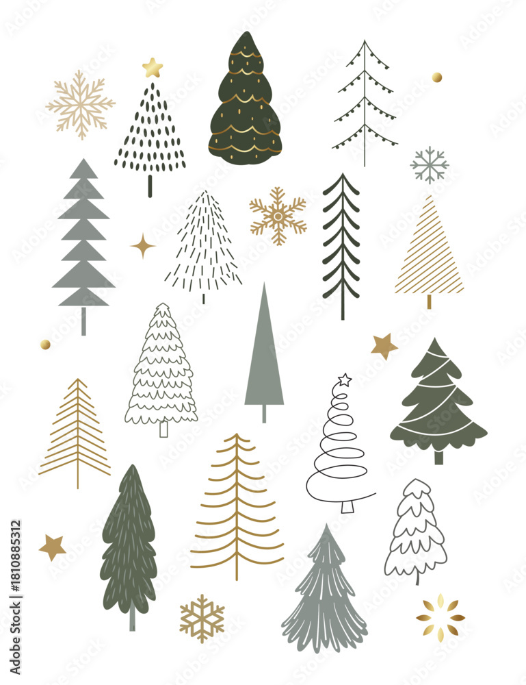 Obraz premium Christmas line art drawing with abstract shape. Abstract Plant Art design for print, cover, wallpaper, Minimal and natural wall art.