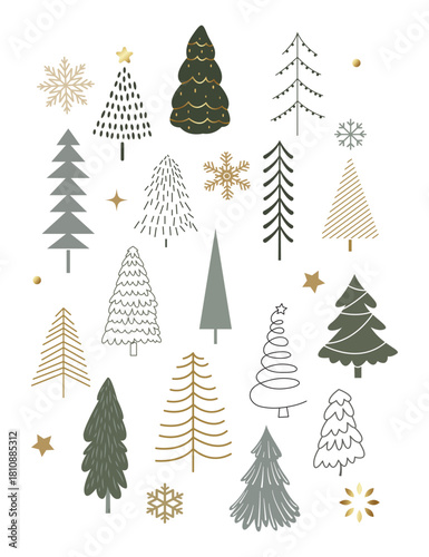 Christmas line art drawing with abstract shape. Abstract Plant Art design for print, cover, wallpaper, Minimal and natural wall art.