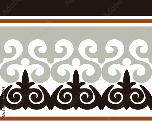 Vector Kazakh national ornament. Ethnic pattern of the nomadic peoples of the great steppe, the Turk, Mongol, Kyrgyz, Turkmen. Border, frame. For postcard, textiles, engraving, forging, embroidery