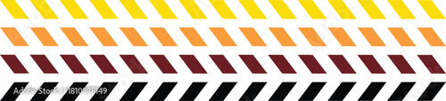 Warning tape in yellow red black diagonal stripes line, caution hazard danger road, attention safety stripe warning, warn stop seamless line,