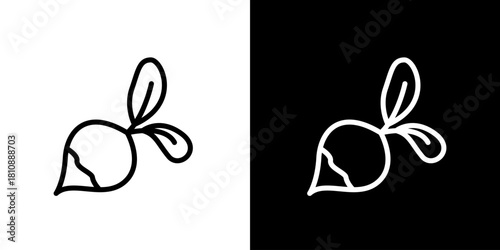 Minimalist Radish Icon Monochrome Line Art Illustration, Versatile for Design Projects