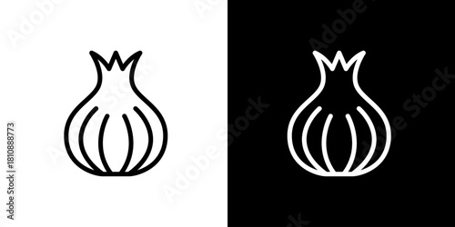 Onion Outline Icon Set Black and White Designs for Culinary, Food, and Dietary Visuals