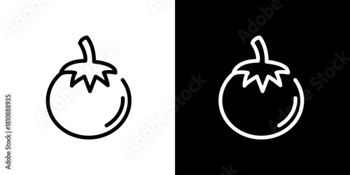 Simple line art icons representing a tomato on black and white backgrounds