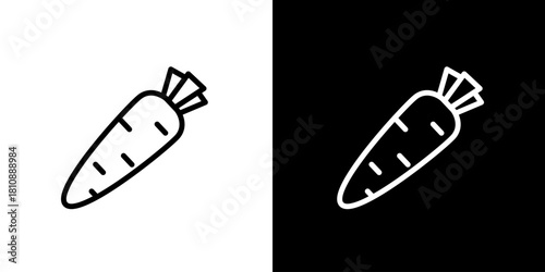 Carrot line icon set. Minimalist outline vegetable symbol for healthy eating and farm concepts. Vector graphic pictogram isolated on white and black