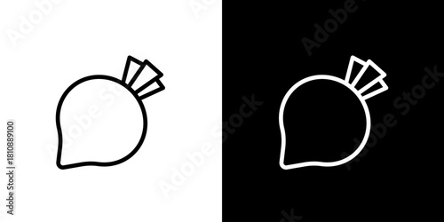 Black and White Outlined Beetroot Icon Simple Vector Illustration for Food and Nutrition
