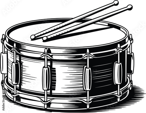 Vintage Snare Drum Silhouette Vector Illustration.