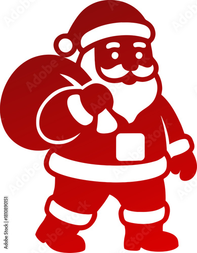 Standing Santa Claus Vector Icon Holding Heavy Gift Bag On Shoulder