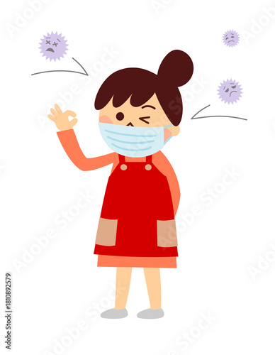 マスクをする女性とウイルス
