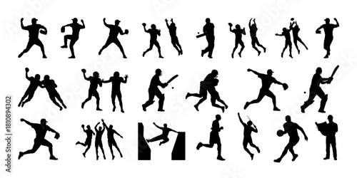 muscular men silhouettes, action poses, black and white illustrations, dynamic movement, sports, fitness, power, strength, healthy lifestyle, exercise, gym, bodybuilding, physical activity, athletic c