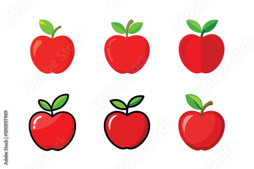 Red apple vector icon set. Collection of flat and outlined fruit illustrations.