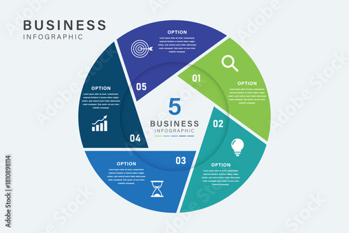 5 Step Circular Business Infographic with Icons and Color Segments