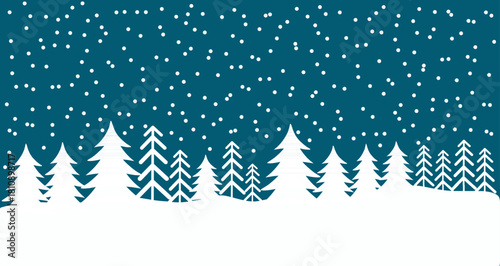 Winter Snowfall Forest Background with White Pine Trees. Festive Christmas Season Vector Illustration for Holiday Cards