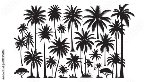 black color palm tree silhouette vector illustration, solid white background