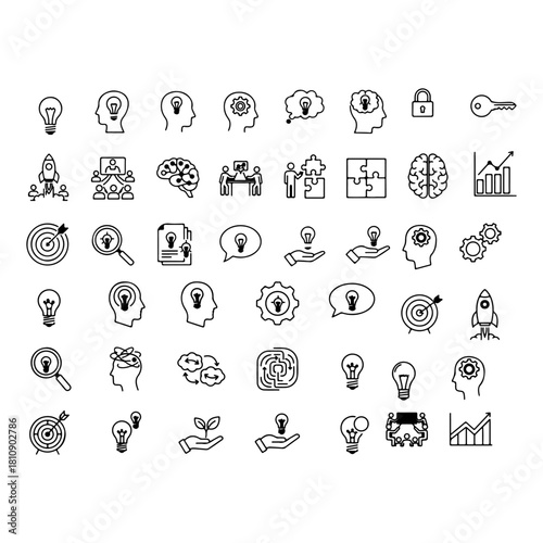 Idea icon set. Creative idea, brainstorming, solution, thinking and innovation icons