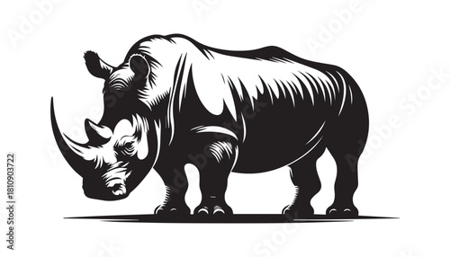 black color rhinoceros animal silhouette vector illustration, solid white background