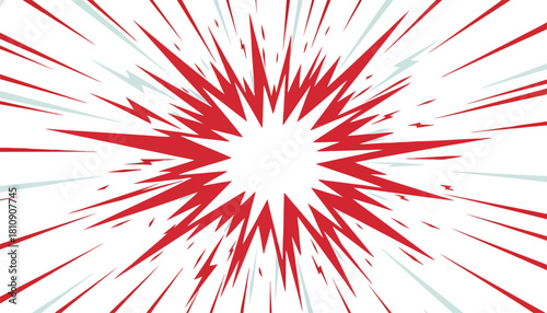 A vibrant red and white comic book style explosion with radiating speed lines. Abstract pop art background vector for showcasing action, impact, or surprise