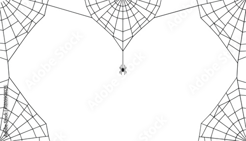 Intricate Web of Shadows A Halloween-Themed Illustration Featuring a Delicate Spider Suspended within an Elaborate Spiderweb Design