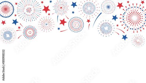 Festive Fireworks Celebration A Patriotic Display of Red, White, and Blue Explosions for Independence Day or Festive Events