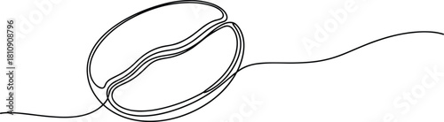Minimalist continuous one line art drawing of a single coffee bean on a white background, representing freshness, energy, and a simple, modern caffeine concept.