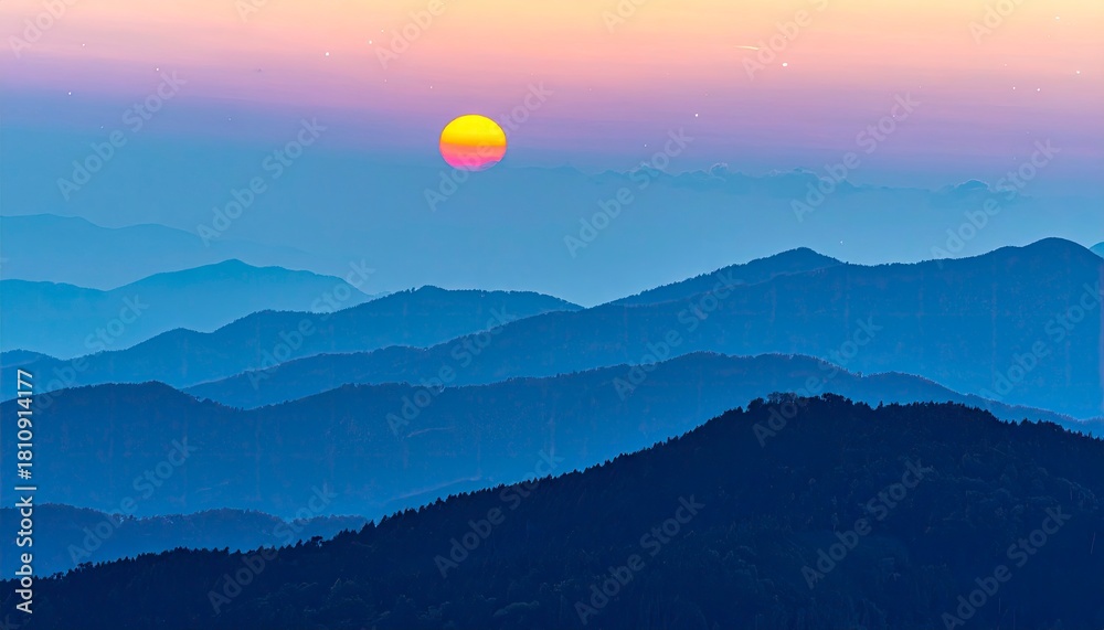 Obraz premium Serene Mountain Vista at Sunset - Layers of Blue.