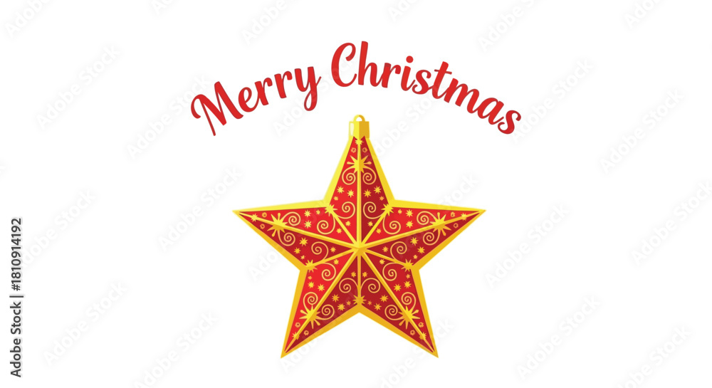 Obraz premium Merry christmas with red and gold ornate star ornament
