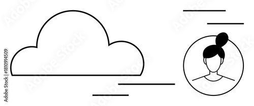 Cloud and user profile with flowing abstract lines, representing data transfer and connectivity. Ideal for technology, networking, cloud computing, digital identity, online collaboration