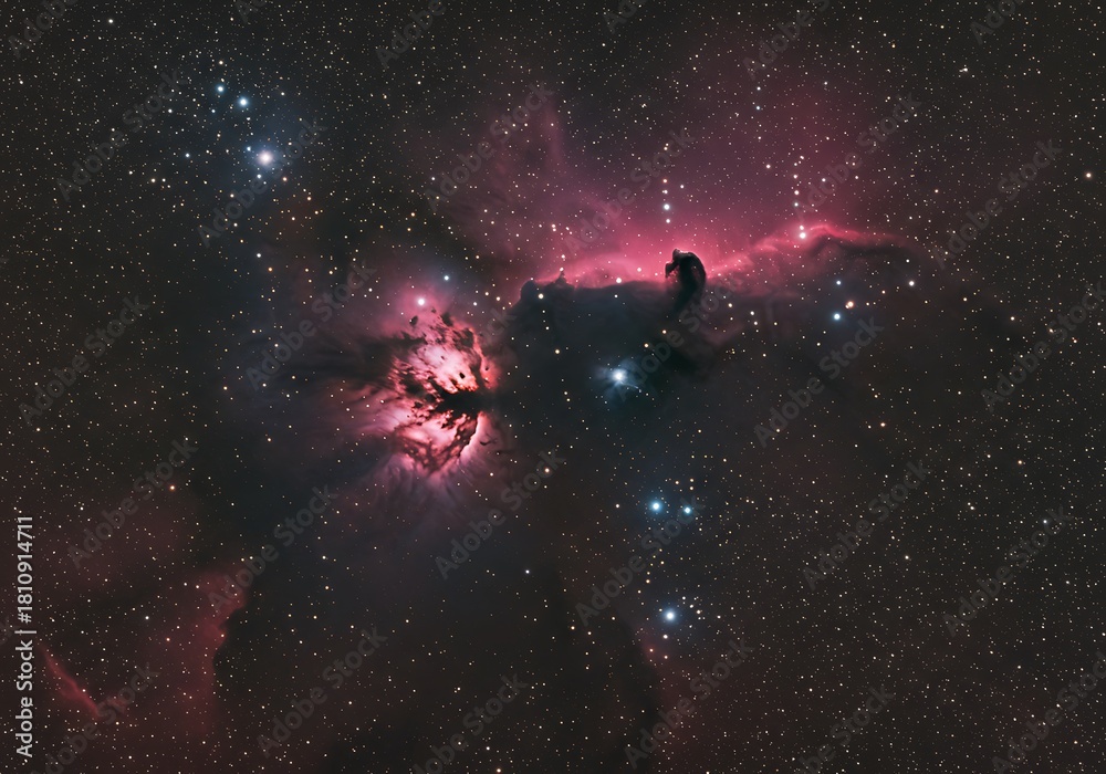 Naklejka premium Cosmic horsehead nebula stellar cloud structure in the night sky