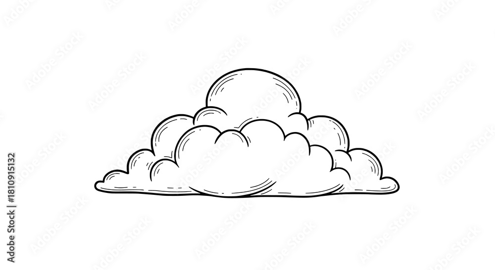 Fototapeta premium Single Hand-Drawn Outline Cloud Icon with Internal Shading Lines on White Background