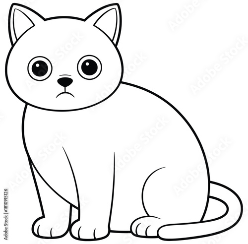 British Shorthair cat outline art showing a sad expression in minimalist line style — ideal for t-shirt prints, pet-themed graphics, decals, and transparent background designs.
