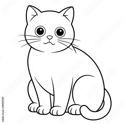 Sad British Shorthair cat outline vector featuring a simple clean line drawing on transparent background — perfect for pet illustrations, sticker designs, and minimalist animal artwork.
